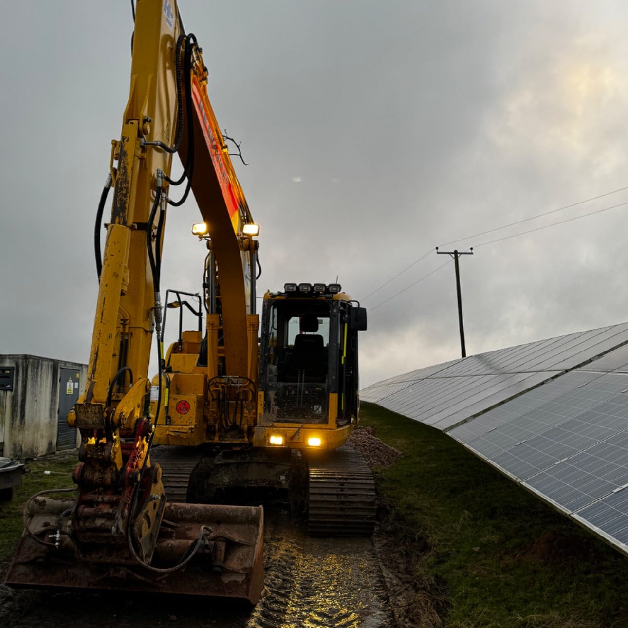 Solar farm drainage and access track works Drainage installation and access track rebuilding carried out on a solar farm site