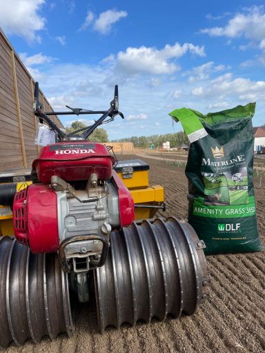 Seeder, rotavator and ground preparation equipment ready for seed bed works in Sittingbourne